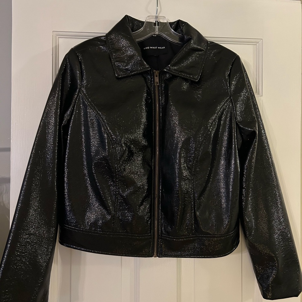Who What Wear Black Glossy Leather Jacket